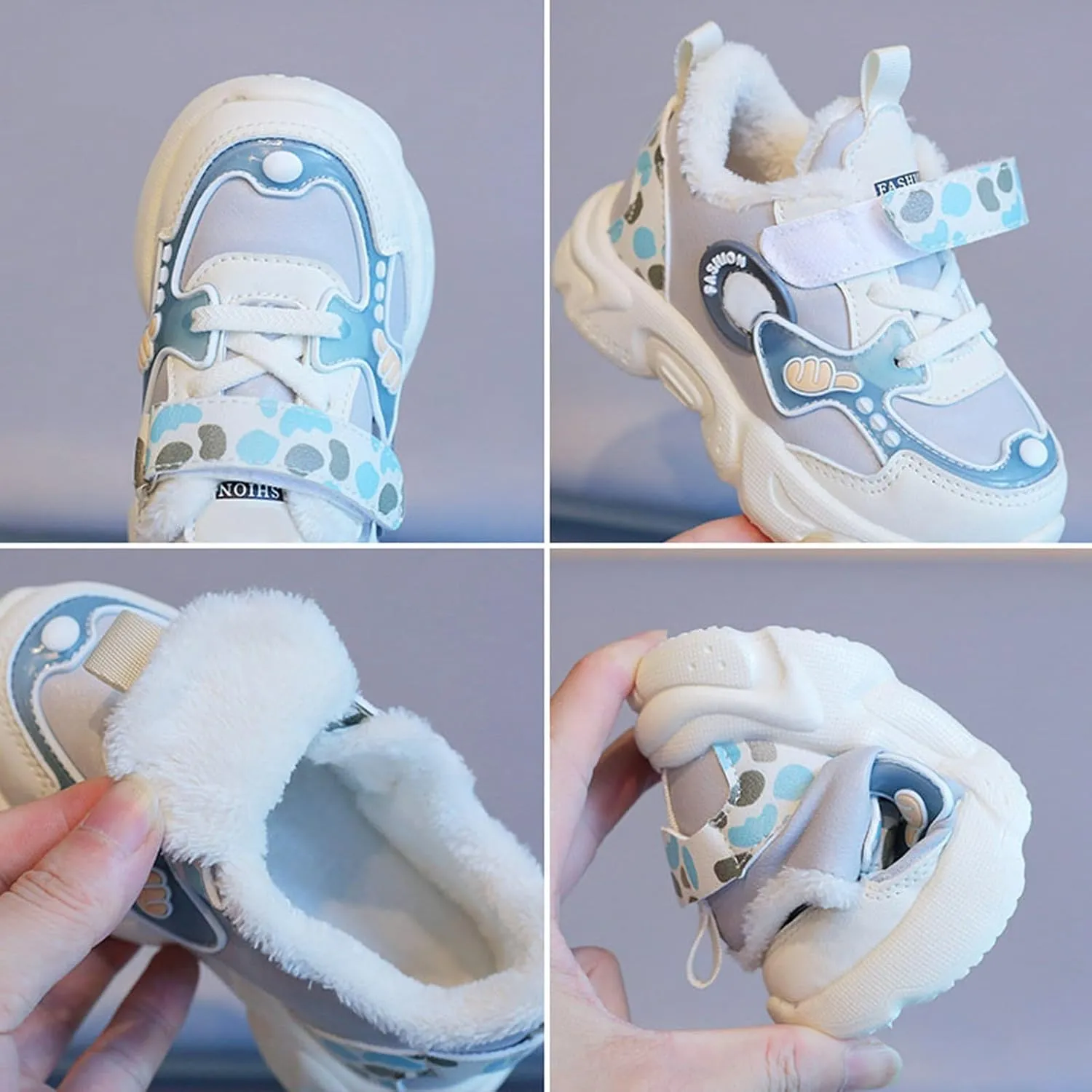 Toddler Kids Sneakers Plush Lined Breathable Tied Hook Loop Casual Shoes Soft Soles Sports Fashion Running Shoes