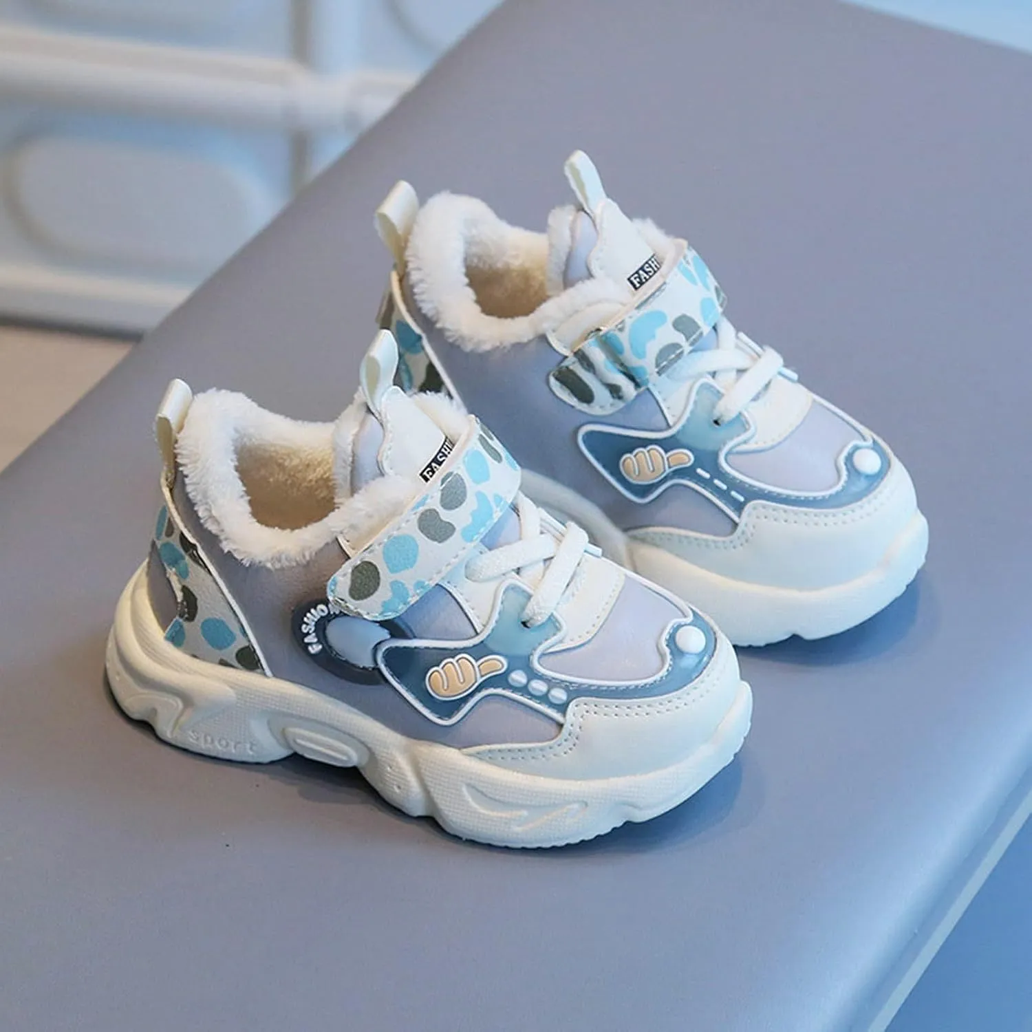 Toddler Kids Sneakers Plush Lined Breathable Tied Hook Loop Casual Shoes Soft Soles Sports Fashion Running Shoes