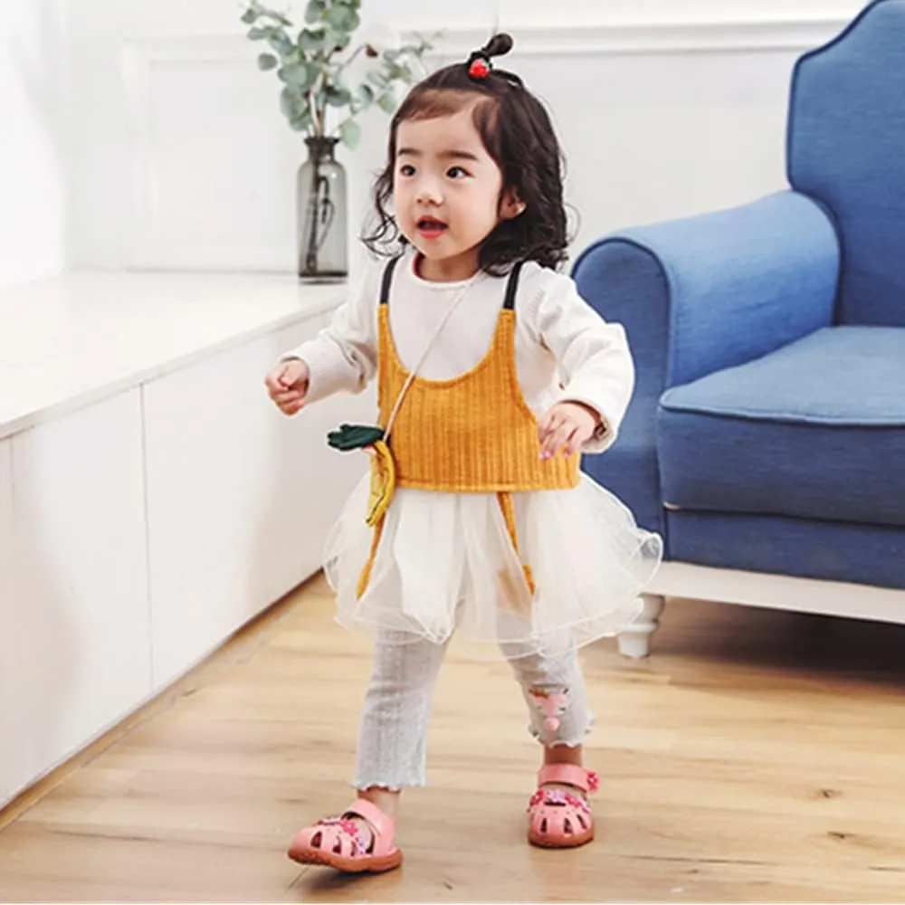 Toddler Little Girl's Summer Soft Closed-Toe Princess Flower Outdoor Casual Sandals for Kid Girl Lightweight Anti-Slip Leather Flats