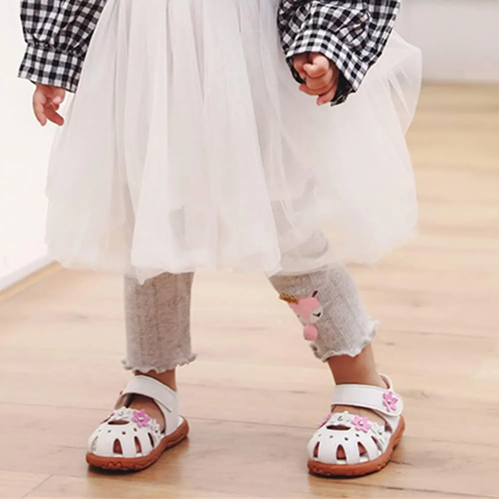 Toddler Little Girl's Summer Soft Closed-Toe Princess Flower Outdoor Casual Sandals for Kid Girl Lightweight Anti-Slip Leather Flats