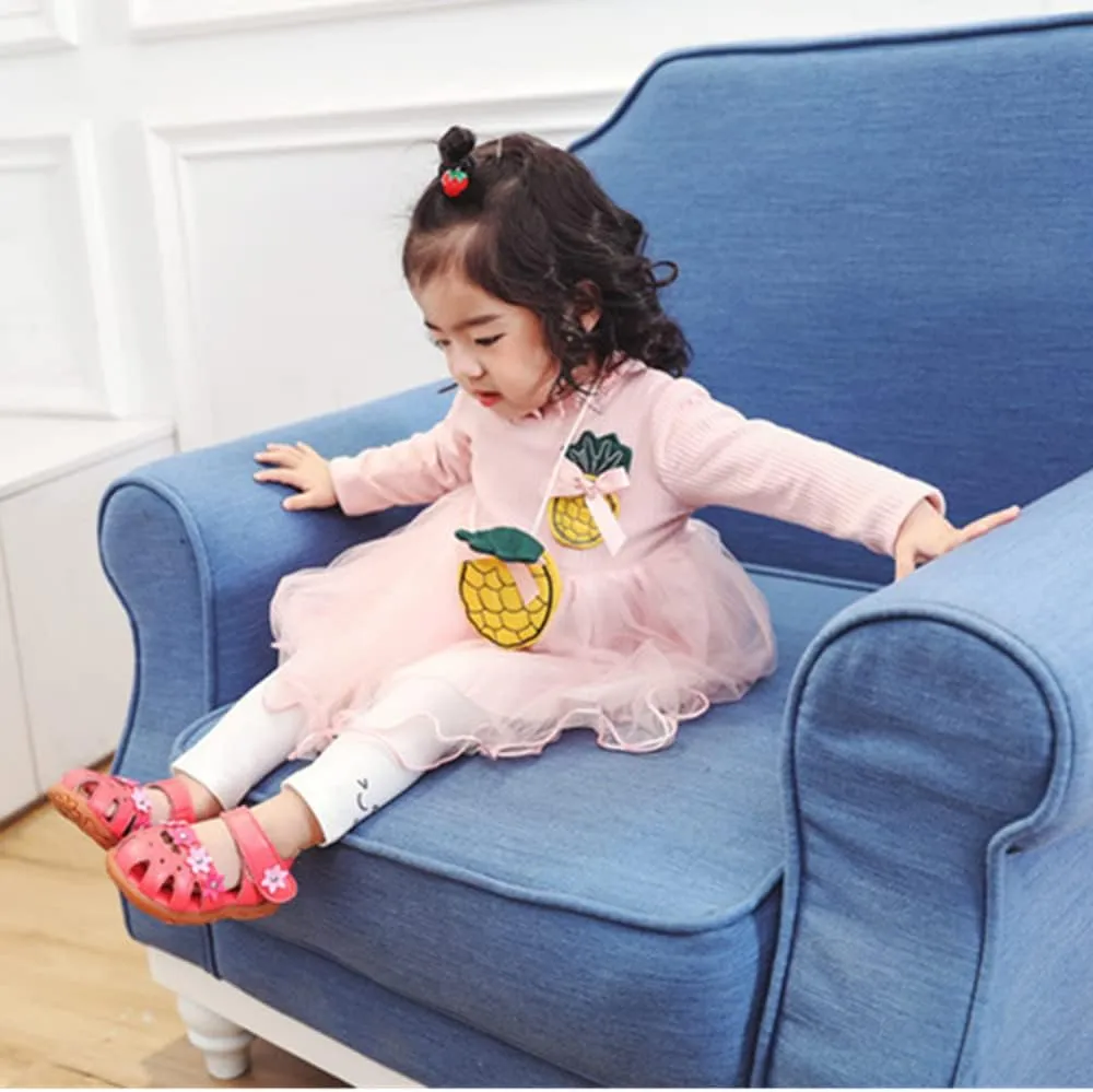 Toddler Little Girl's Summer Soft Closed-Toe Princess Flower Outdoor Casual Sandals for Kid Girl Lightweight Anti-Slip Leather Flats