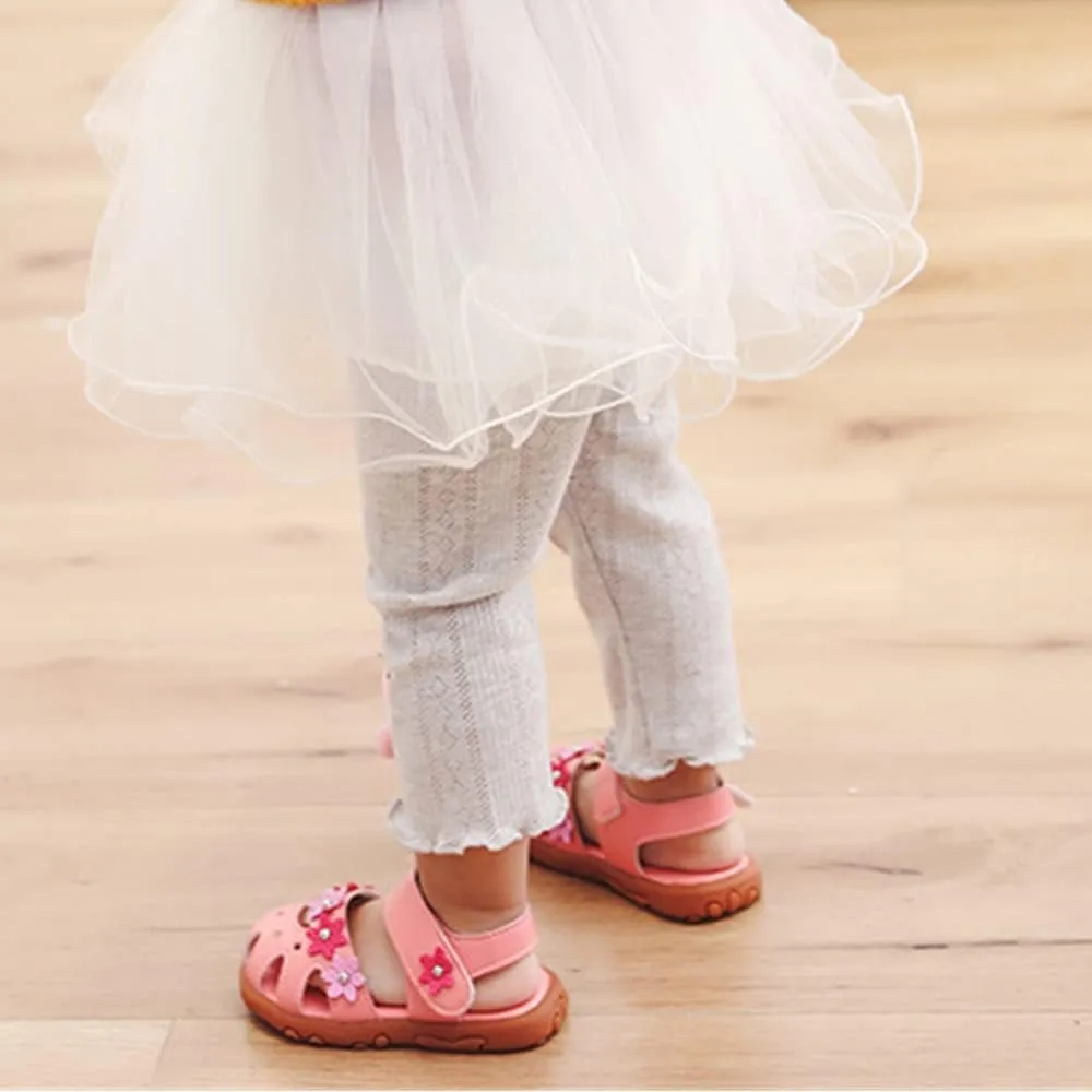 Toddler Little Girl's Summer Soft Closed-Toe Princess Flower Outdoor Casual Sandals for Kid Girl Lightweight Anti-Slip Leather Flats