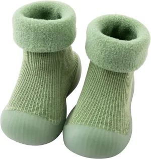 Toddler Running Shoes Kids Toddler Baby Boys Girls Solid Warm Knit Soft Sole Rubber Shoes Socks Slippers (Green, 26)