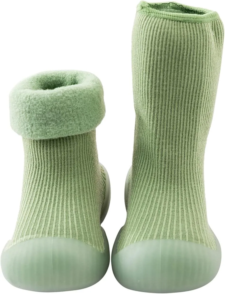 Toddler Running Shoes Kids Toddler Baby Boys Girls Solid Warm Knit Soft Sole Rubber Shoes Socks Slippers (Green, 26)