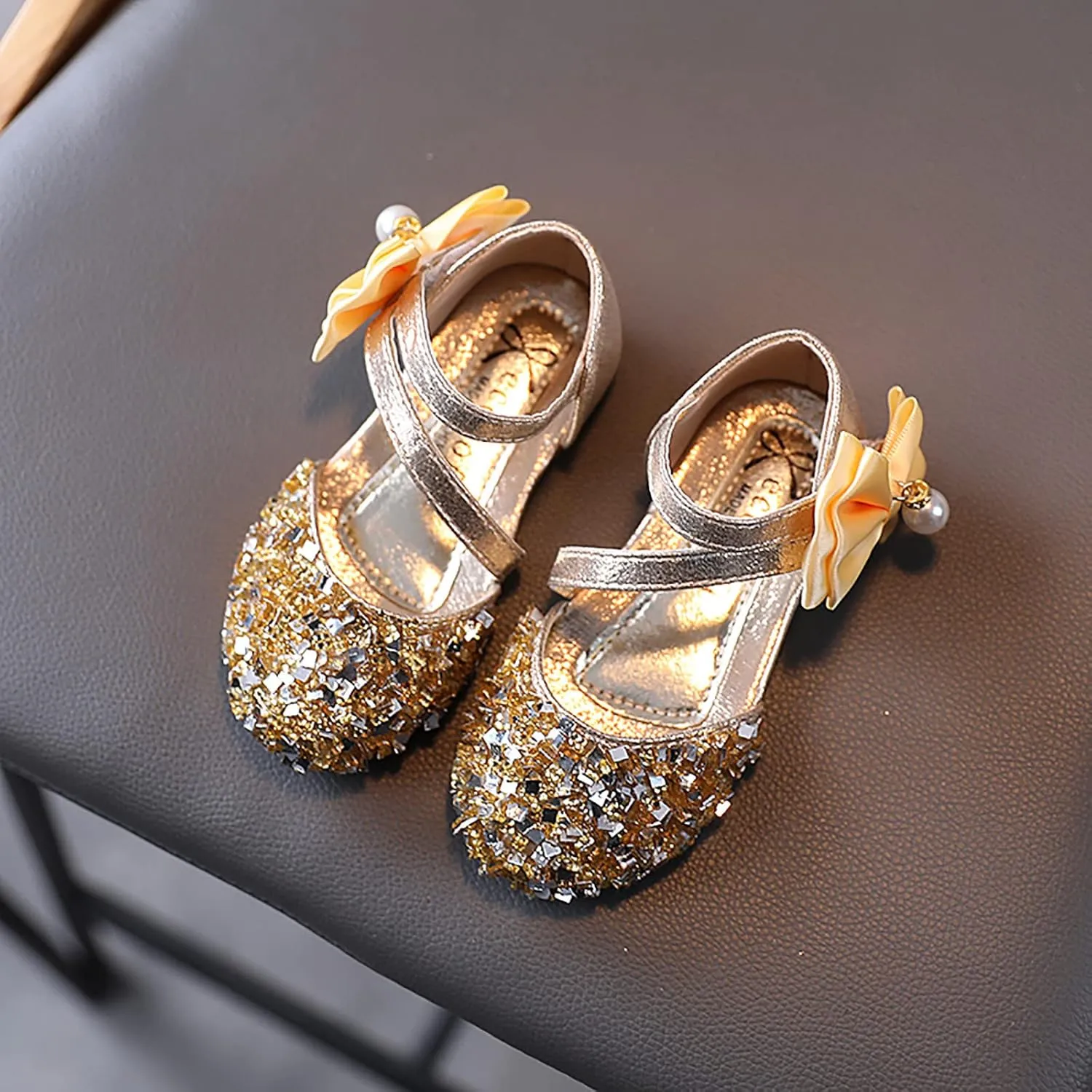 Toddler Sandals Girl, 1-12 Years Infant Kids Baby Girls Pearl Crystal Bling Bowknot Single Princess Shoes Sandals