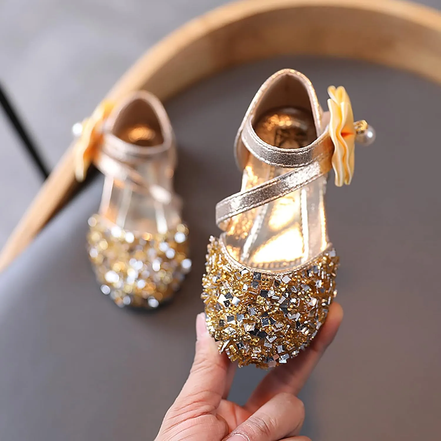 Toddler Sandals Girl, 1-12 Years Infant Kids Baby Girls Pearl Crystal Bling Bowknot Single Princess Shoes Sandals