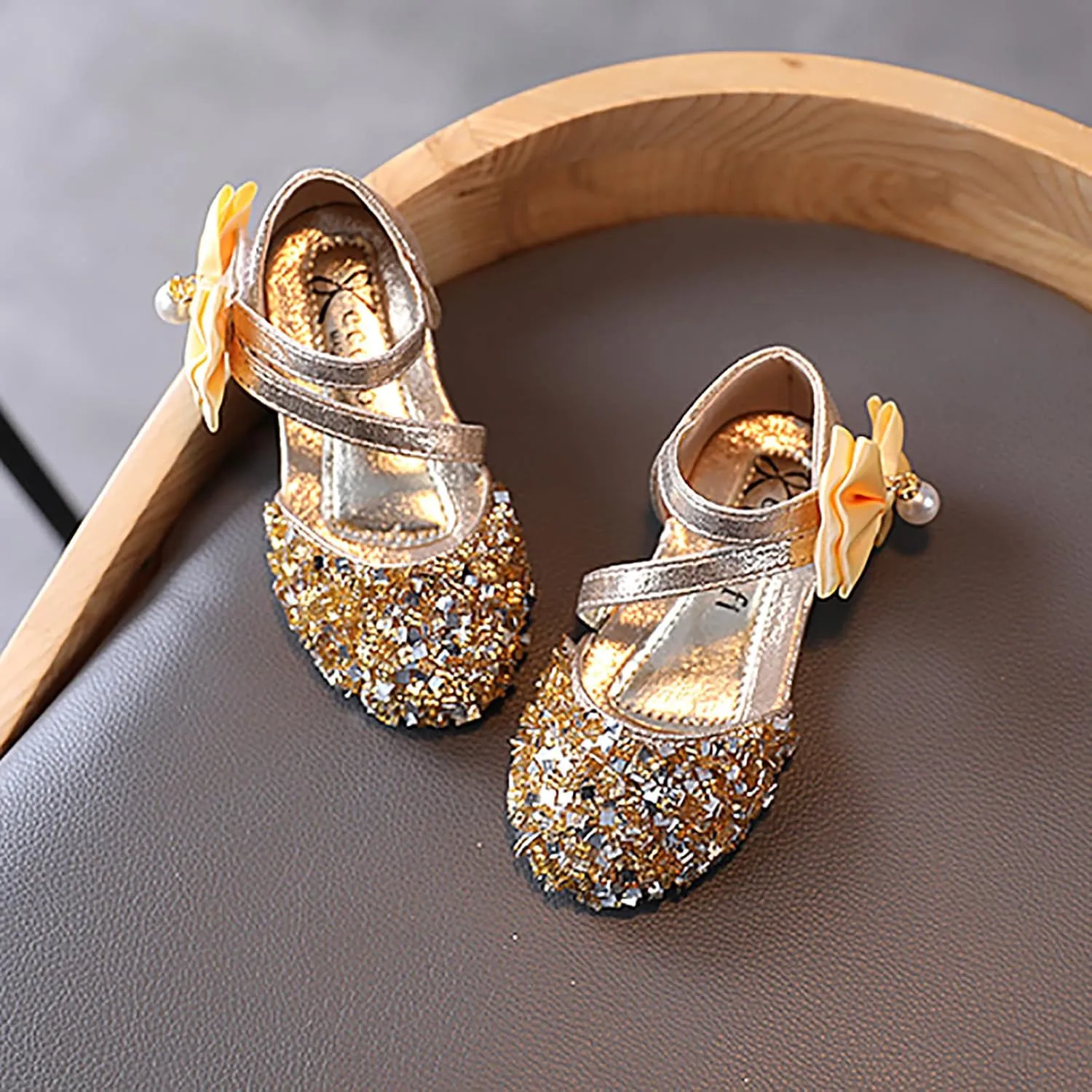 Toddler Sandals Girl, 1-12 Years Infant Kids Baby Girls Pearl Crystal Bling Bowknot Single Princess Shoes Sandals