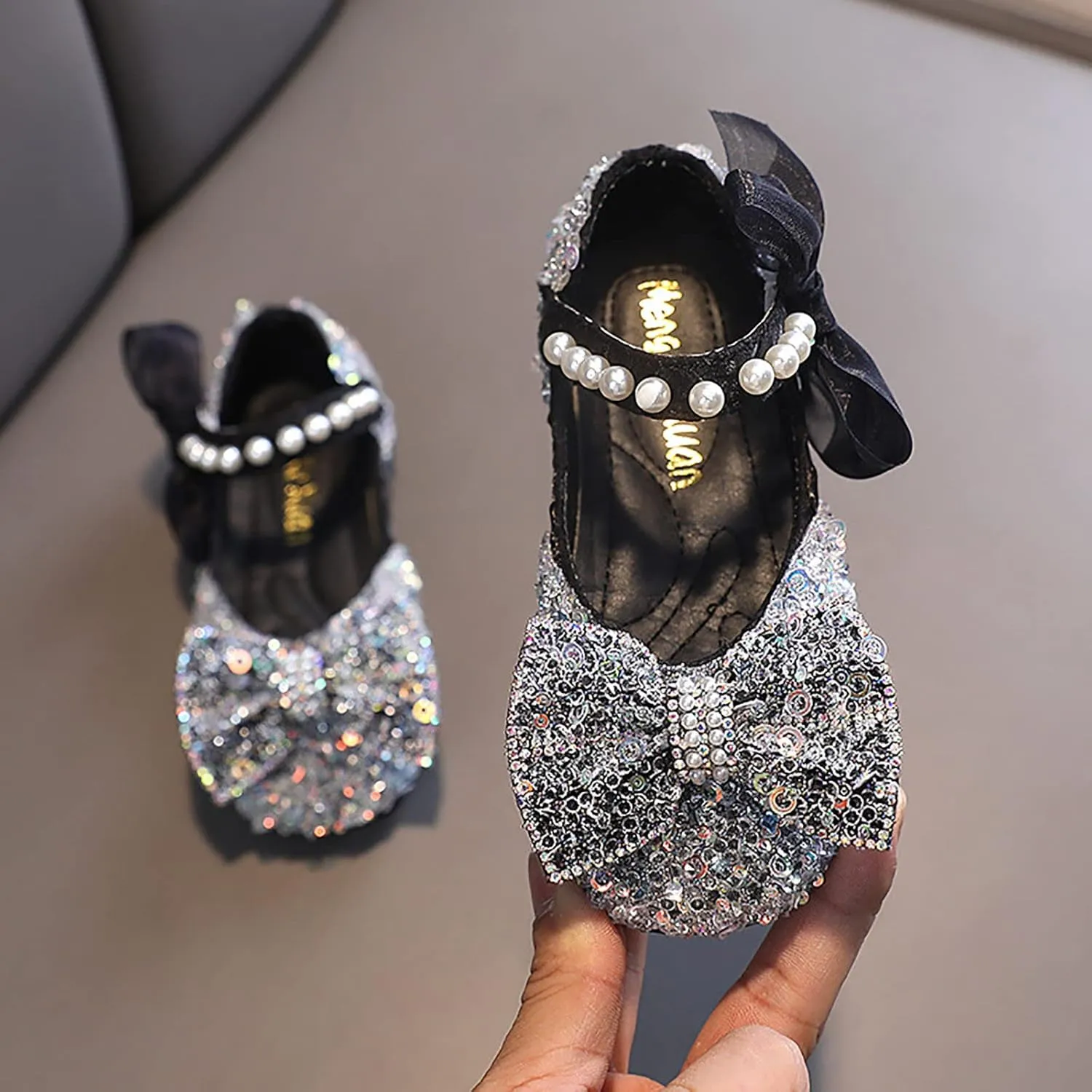 Toddler Sandals Girl, Girls Childrens Shoes Pearl Rhinestones Shining Kids Princess Shoes for Party and Wedding