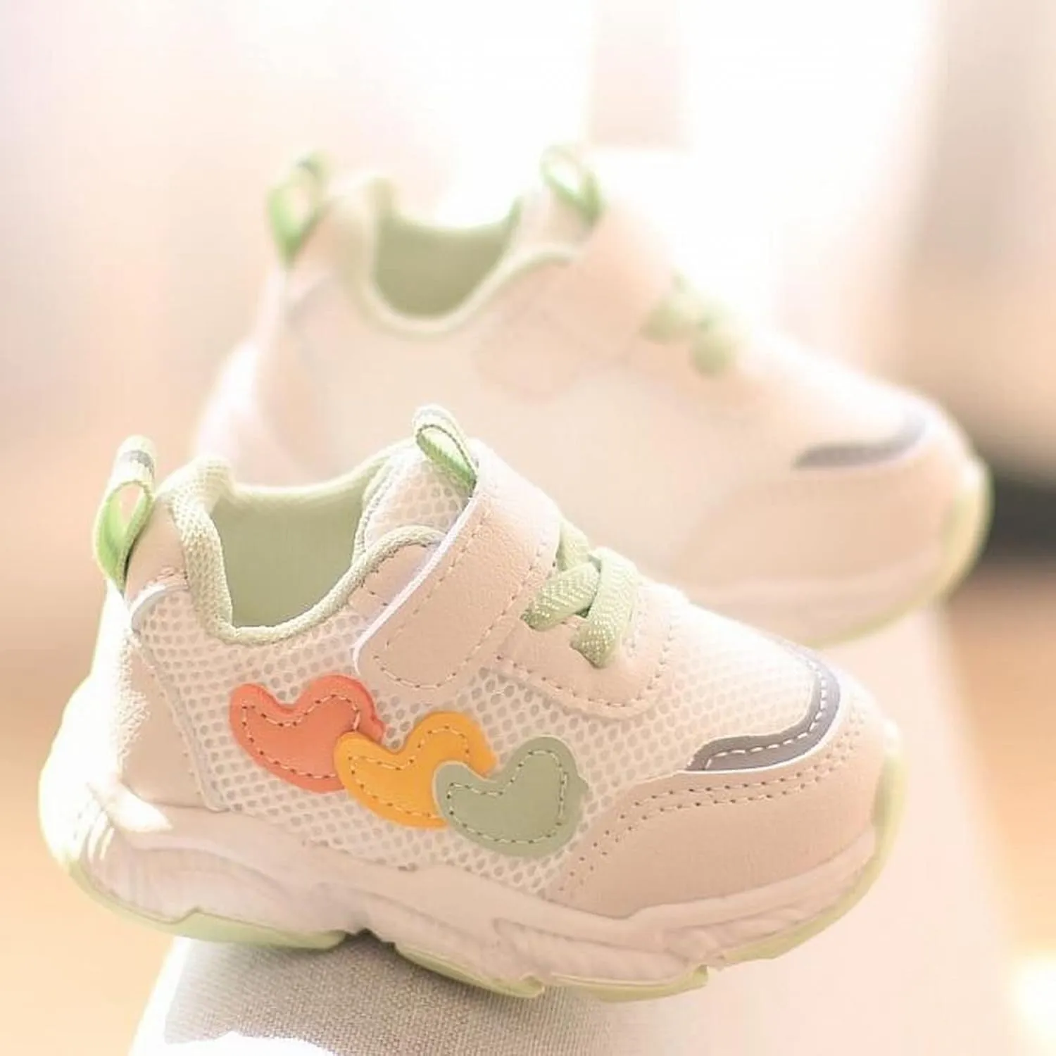 Toddler Sneakers Children's Sports Mesh Shoes Unisex Heart Decoration for Kids 3 to 18 Months Little Girls Shoes