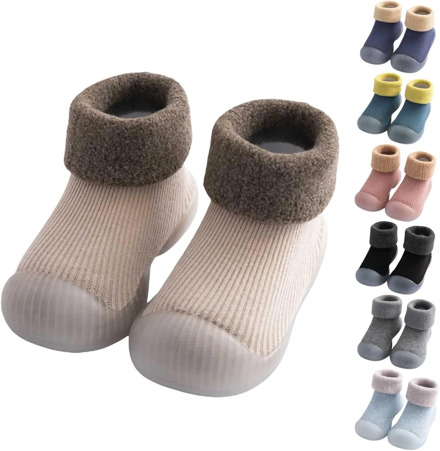 Toddler Sock Shoes Fuzzy Socks Bootie Cozy Warm Slipper Socks Soft Rubber Sole Sneakers Prewalker Baby Walking Shoes