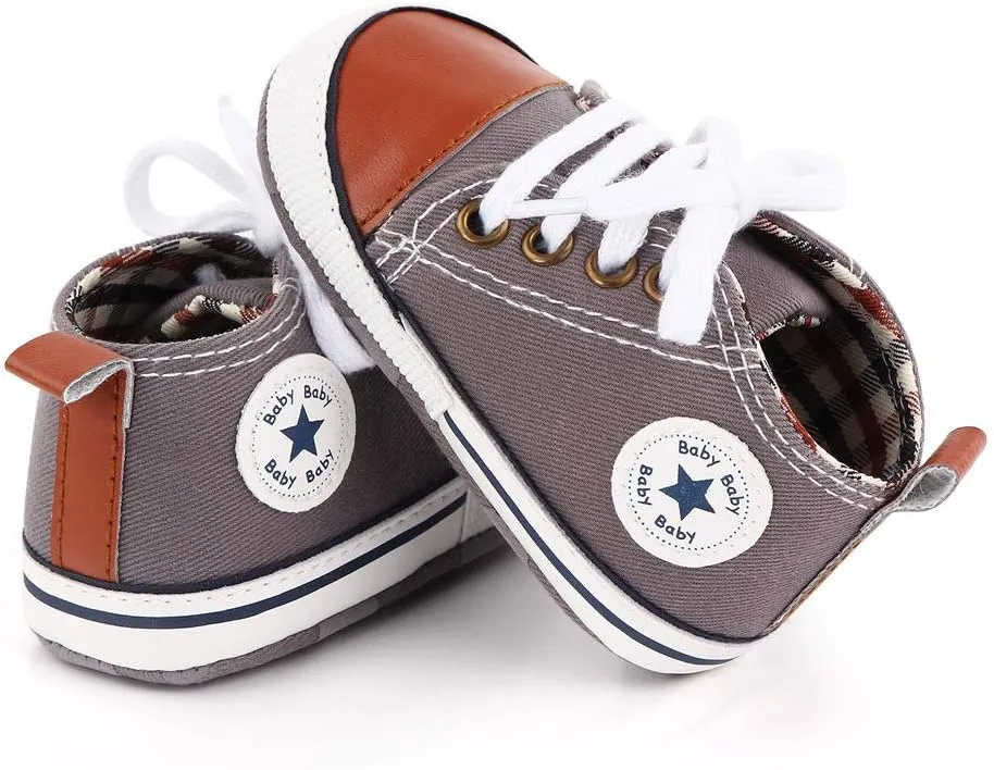 Unisex Baby Soft Sole Sneakers, Canvas Denim High Top, Newborn Infant First Walkers
