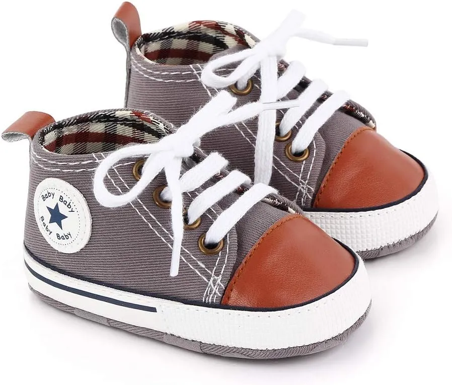 Unisex Baby Soft Sole Sneakers, Canvas Denim High Top, Newborn Infant First Walkers
