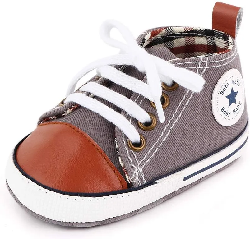Unisex Baby Soft Sole Sneakers, Canvas Denim High Top, Newborn Infant First Walkers