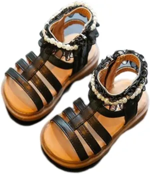 Unisex-Child and Toddler Baby Girls Shoes Anti Slip Soft Sole Casual Sandals Princess Summer Beach (Black, 7 Toddler)