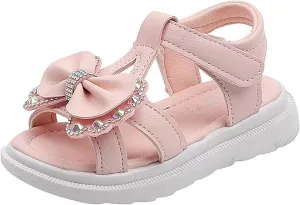 Unisex-Child and Toddler Baby Girls Shoes Lightweight Soft Sole Bowknot Outdoor Shoes Summer (Pink, 28 Little Child)