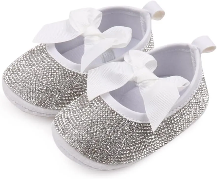 WISREMT Newborn Baby Girl Princess Shoes Sparkly Flats Ballet Shoes Soft Sole Prewalker Lightweight Crib Shoes Infant First Walking Shoes