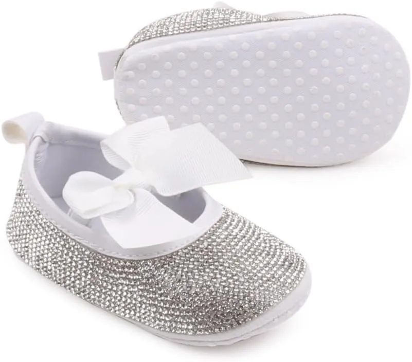 WISREMT Newborn Baby Girl Princess Shoes Sparkly Flats Ballet Shoes Soft Sole Prewalker Lightweight Crib Shoes Infant First Walking Shoes