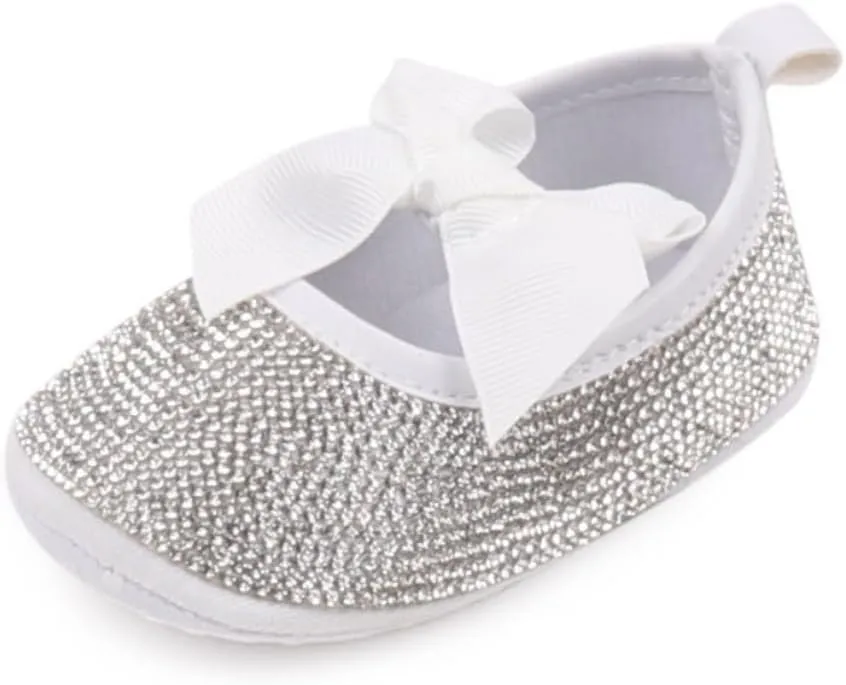 WISREMT Newborn Baby Girl Princess Shoes Sparkly Flats Ballet Shoes Soft Sole Prewalker Lightweight Crib Shoes Infant First Walking Shoes