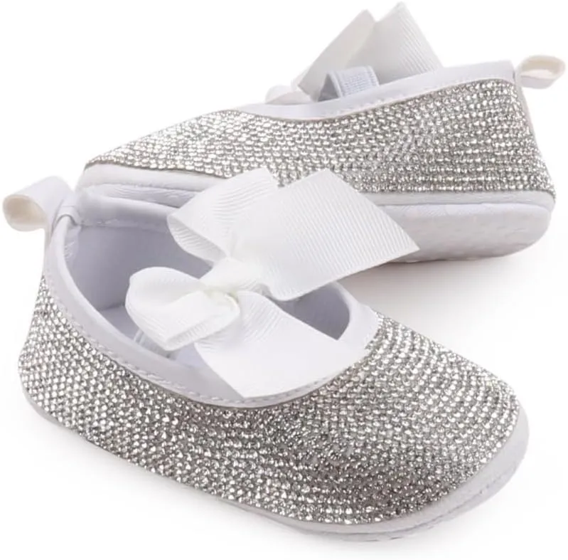 WISREMT Newborn Baby Girl Princess Shoes Sparkly Flats Ballet Shoes Soft Sole Prewalker Lightweight Crib Shoes Infant First Walking Shoes