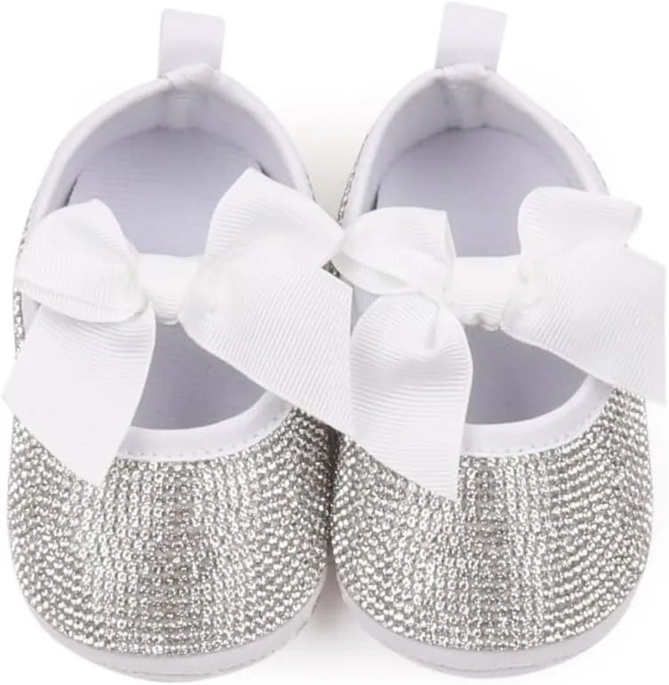 WISREMT Newborn Baby Girl Princess Shoes Sparkly Flats Ballet Shoes Soft Sole Prewalker Lightweight Crib Shoes Infant First Walking Shoes