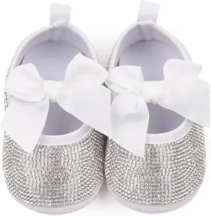 WISREMT Newborn Baby Girl Princess Shoes Sparkly Flats Ballet Shoes Soft Sole Prewalker Lightweight Crib Shoes Infant First Walking Shoes