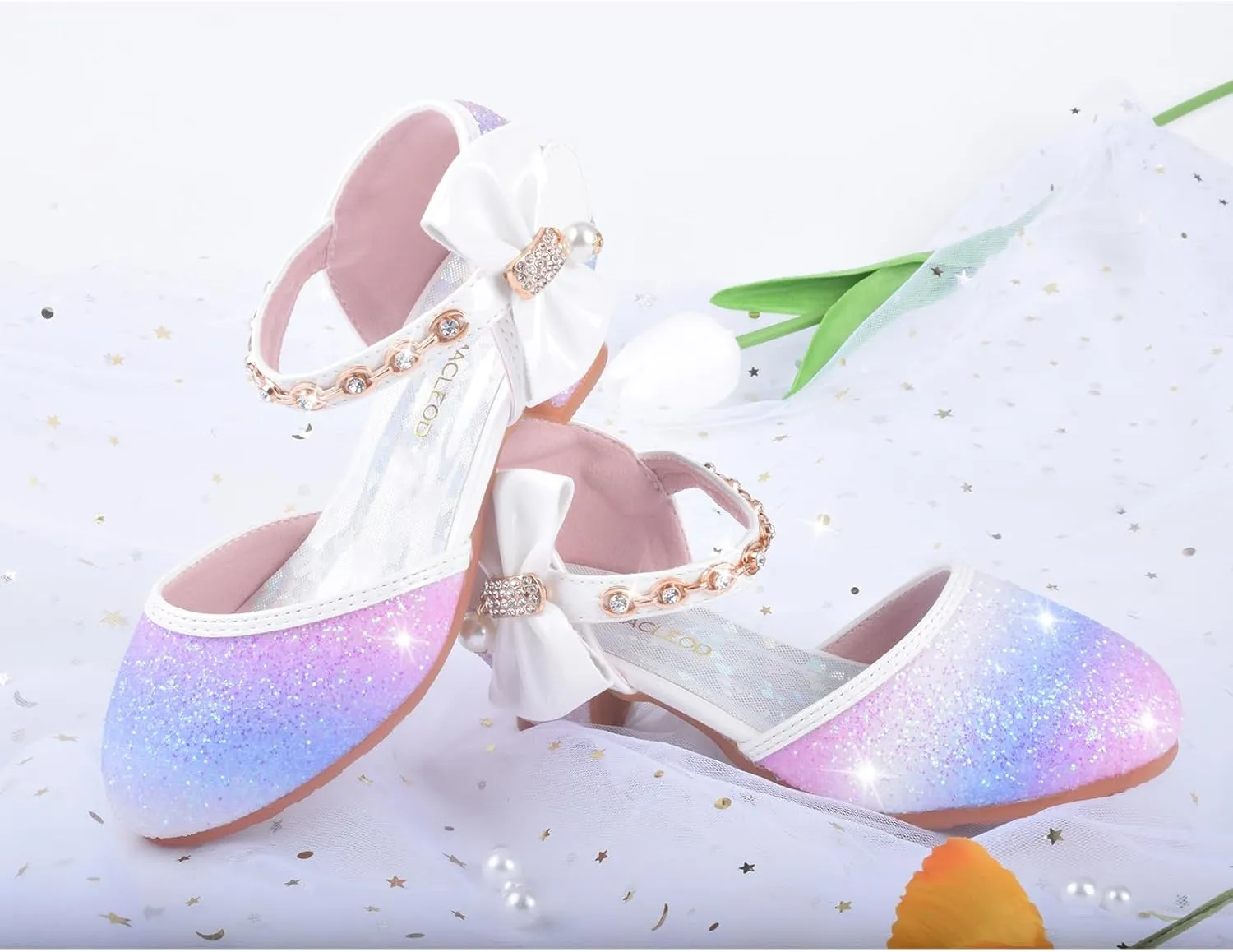 ZGDG Girls Dress Shoes Low Heel Princess Flats Mary Jane Flower Glitter Shoes Wedding Birthday Party Prom Sequins Sandals for Toddler Little Big Kids