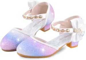 ZGDG Girls Dress Shoes Low Heel Princess Flats Mary Jane Flower Glitter Shoes Wedding Birthday Party Prom Sequins Sandals for Toddler Little Big Kids