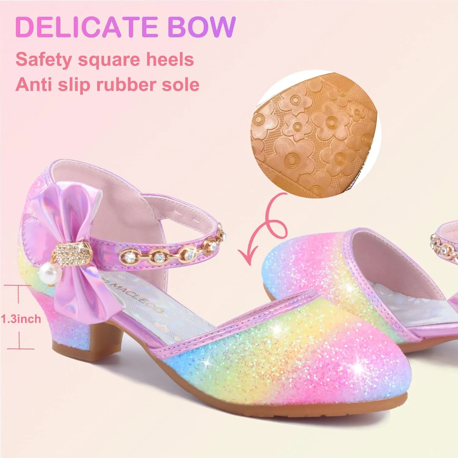 ZGDG Girls Dress Shoes Low Heel Princess Flats Mary Jane Flower Glitter Shoes Wedding Birthday Party Prom Sequins Sandals for Toddler Little Big Kids