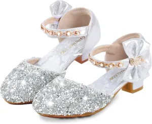 ZGDG Girls Dress Shoes Low Heel Princess Flats Mary Jane Flower Glitter Shoes Wedding Birthday Party Prom Sequins Sandals for Toddler Little Big Kids