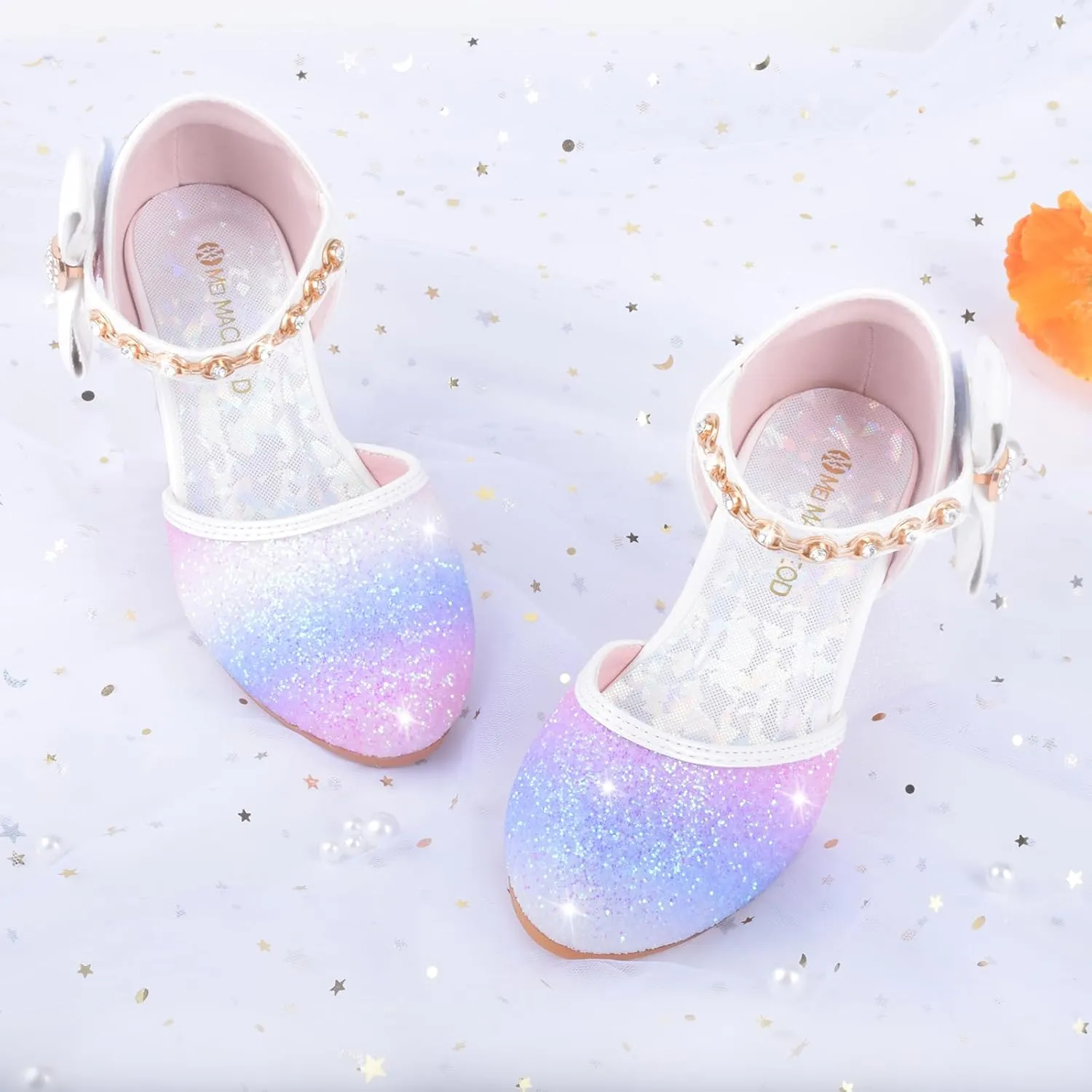ZGDG Girls Dress Shoes Low Heel Princess Flats Mary Jane Flower Glitter Shoes Wedding Birthday Party Prom Sequins Sandals for Toddler Little Big Kids