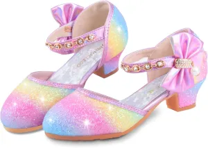 ZGDG Girls Dress Shoes Low Heel Princess Flats Mary Jane Flower Glitter Shoes Wedding Birthday Party Prom Sequins Sandals for Toddler Little Big Kids