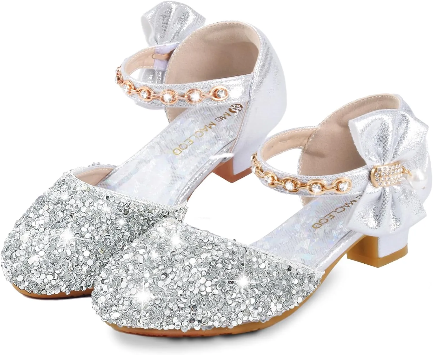 ZGDG Girls Dress Shoes Low Heel Princess Flats Mary Jane Flower Glitter Shoes Wedding Birthday Party Prom Sequins Sandals for Toddler Little Big Kids