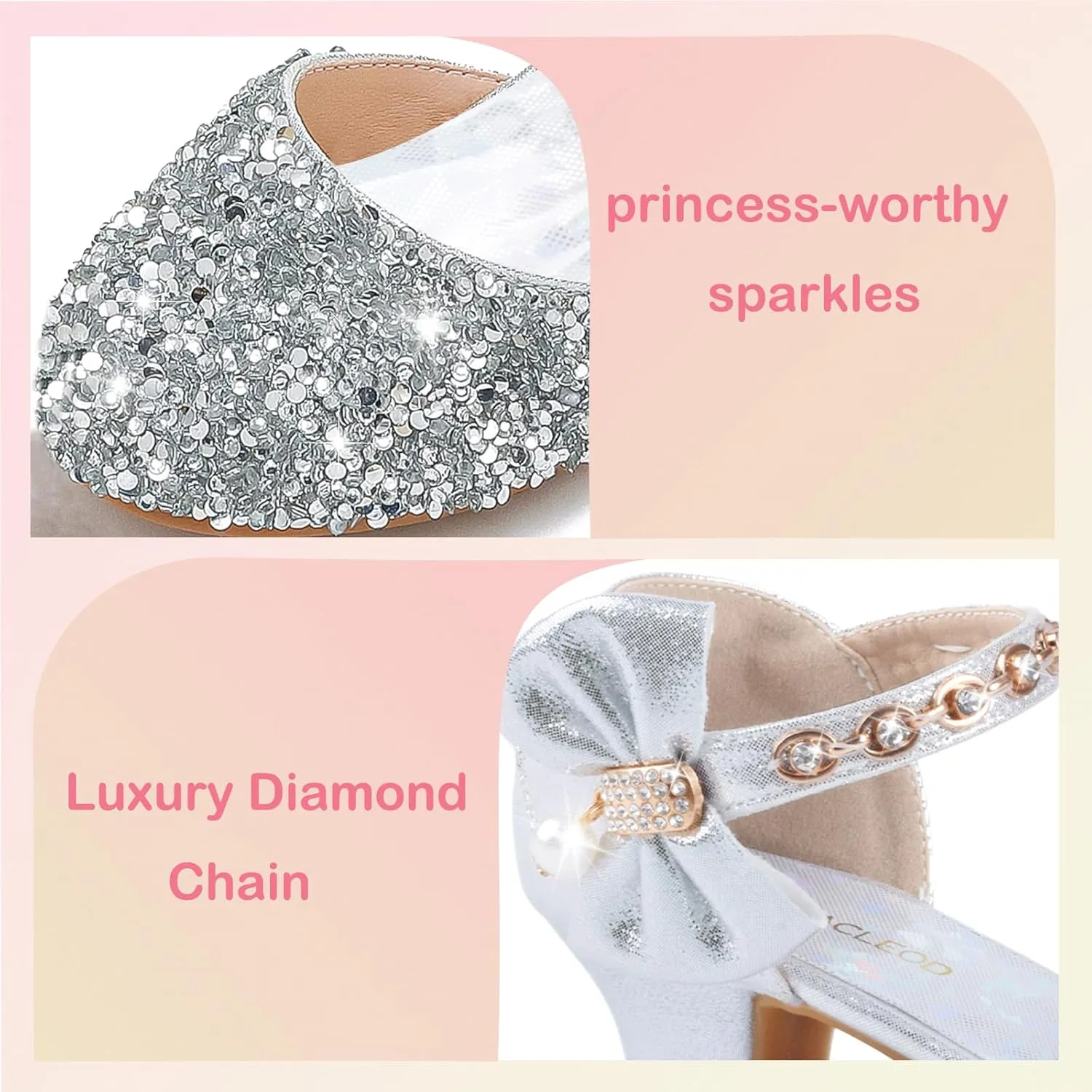 ZGDG Girls Dress Shoes Low Heel Princess Flats Mary Jane Flower Glitter Shoes Wedding Birthday Party Prom Sequins Sandals for Toddler Little Big Kids