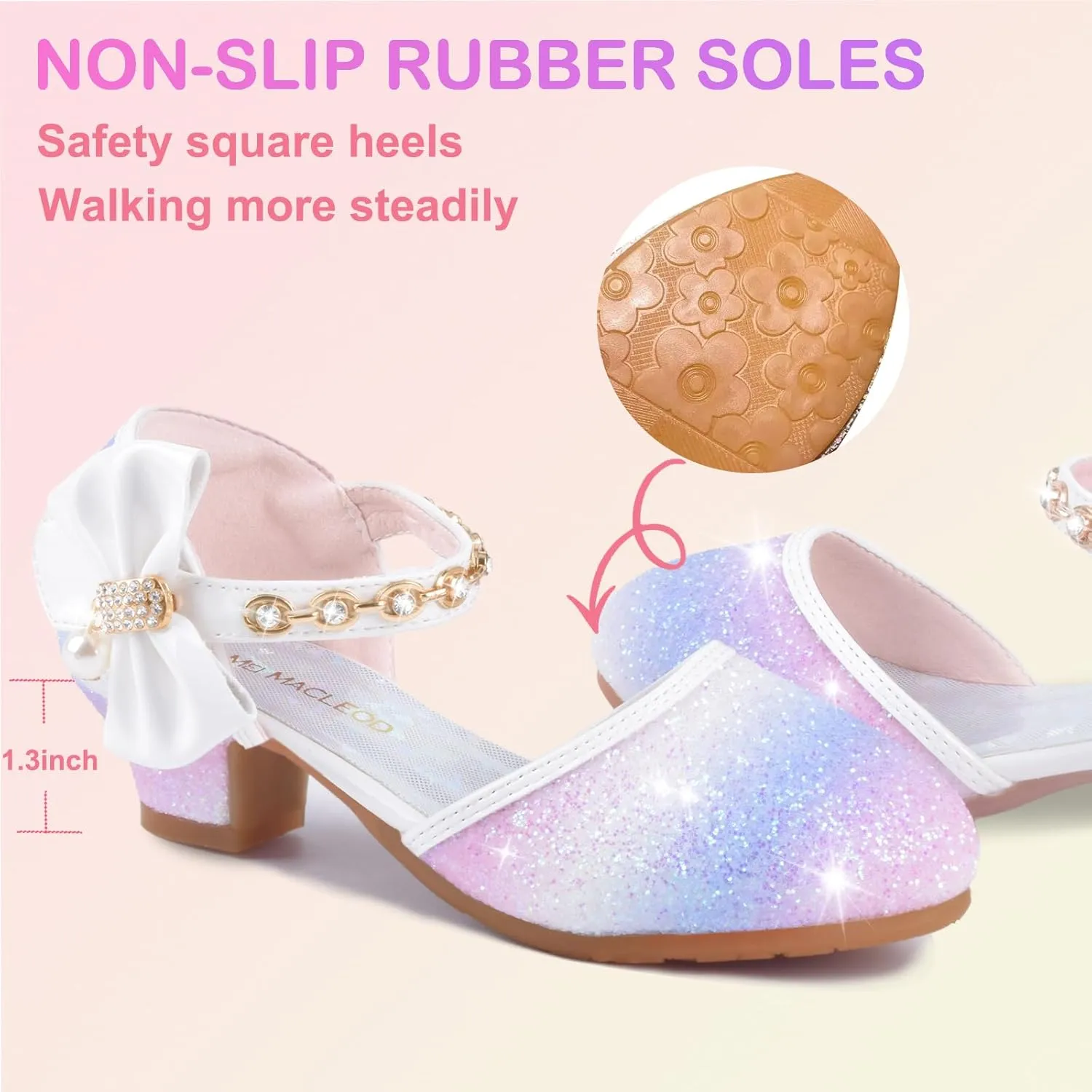 ZGDG Girls Dress Shoes Low Heel Princess Flats Mary Jane Flower Glitter Shoes Wedding Birthday Party Prom Sequins Sandals for Toddler Little Big Kids